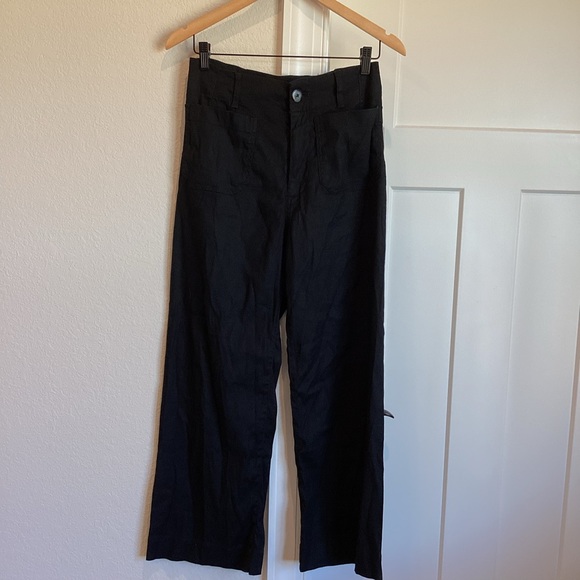 Anthropologie COLETTE Cropped Wide-Leg Linen Pants Maeve NEW 27 Black - Picture 6 of 12
